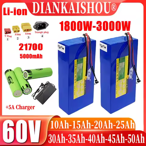 60V New 21700 10Ah 15Ah 20Ah 25Ah 30Ah 35Ah 40Ah 45Ah 50Ah Electric Vehicle Battery, +67.2V 5A Charg
