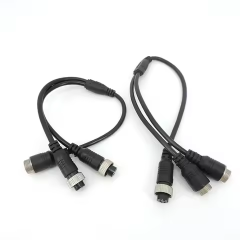 M12 4 Pin core Aviation Head to Aviation Head Male to 2 Female to 2 male Extension Y Splitter Cable 