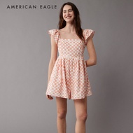 American Eagle Checkered Flutter Sleeve Babydoll Romper ชุดรอมเปอร์ ผู้หญิง (EWDR 039-7918-823)