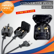 2 Pin to 3 Pin Plug to UK Converter Plug with Power Fuse Adaptor Convert Travel Socket Adapter