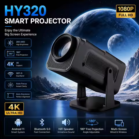 New HY320 Smart Projector 4K Full HD Android 1280*720P Dual Wifi Video Portable Outdoor Home HD LED 