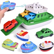Ferry Boat Bath Toy with Mini Cars, Floating Water Play Set with Boat Squirters for Toddlers 1–3 & K