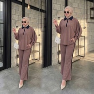 NISSA ONE SET KNIT BATWING IVERSIZE SETcelana cutbray CASUAL SPORTYWanita SOFT KNIT MATERIAL SIMPLE 