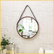 [Lovoski1] Hanging Mirror Wall Mount Ornament Wood Framed Art Circle Mirror Makeup Mirror