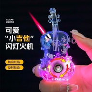 Influencer Luminous Small Guitar Rotating Windproof Lighter Inflatable Decompression Turntable Creat
