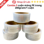 Combo 3 cuộn màng PE trong rộng 5cm nặng 200gram lõi giấy 30gram