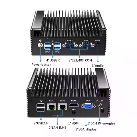Topton Fanless Mini PC Intel Core i7 4500U i5 8250U i3 7100U Dual LAN 6xUSB HDMI+VGA Industrial Fire