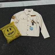 Drew Smiley Alien Badge Painting Denim Jacket vtg Retro High Street Loose fog Jacket