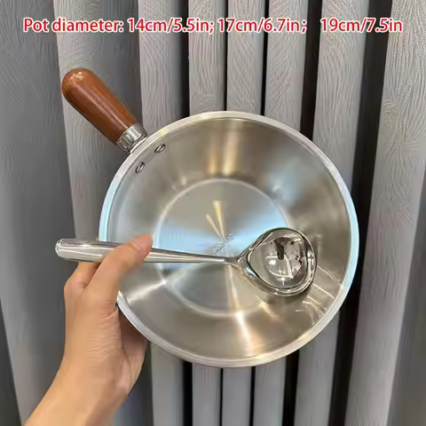 Stainless Steel Instant Noodle Pot Small Pot For One Person High-value Appearance Wood Handle Snack 