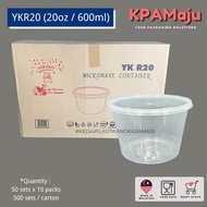 [500sets/carton] YKR20 (20oz / 600ml) - Round PP Container, Microwave Safe PP Container with Lid, Yo