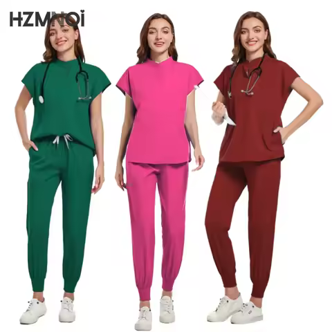 Wholesale Fashion Scrub Suits Hospital Uniform Set Solid Color Hospital Surgical Gown Pocket V-neck 