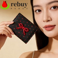 REBUY Bowknot Short Wallet, Polka Dot Large Capacity Student Simplicity Wallet, Sweet Dopamine Color
