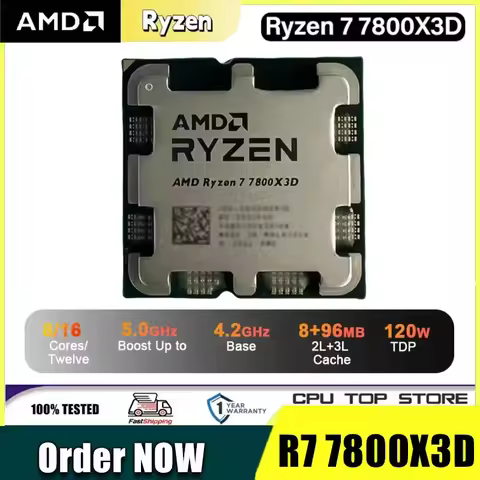 AMD Ryzen 7 7800X3D CPU, R7 7800X3D, 5.0GHz, 8-Core,16-Thread,5NM,96M,100-100000910 Socket AM5 New T