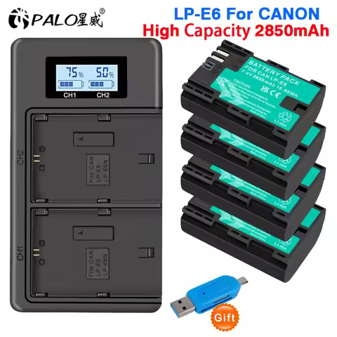 LP-E6 LP E6 LPE6 E6N Battery + LCD Dual Charger For Canon EOS 5DS R 5D Mark II III 5D 6D 7D 70D 80D 