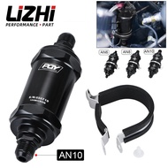 LIZHI RACING - PQY BLACK AN6 / AN8 / AN10 Inline Fuel Filter E85 Ethanol With 100 Micron Stainless s