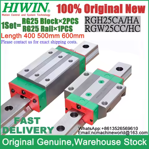 100% Original Hiwin RGH25CA RGH25HA RGW25CC RGW25HC 2pcs Blocks+1pcs RGH25 Rail Linear Guide Rail le