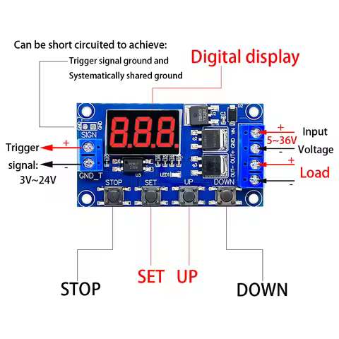 DC 6-30V Digital Time Delay Relay LED Display Automation Cycle Timer Control Switch Adjustable Timin