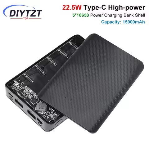5V 4.5A 22.5W 5*18650 Power Bank Battery Box QC4.0 QC3.0 Dual USB Micro/Type-C USB 15000mAh Mobile P
