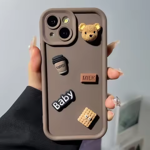 DIY Bear Coffee Case For Samsung S25 S24 Ultra S23 S22 Plus S21 S20 FE A15 A14 A13 A55 5G A54 A53 A5