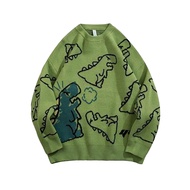 Men Fall Winter Sweater Cartoon Dinosaur Printing O Neck Loose Long Sleeves Knitted Hip Hop Style Mi
