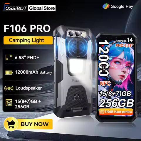 FOSSiBOT [F106 Pro] Rugged Smartphone 15GB(8+7) RAM 256GB ROM 12000mAh 6.58”FHD Android 14 Loud Spea