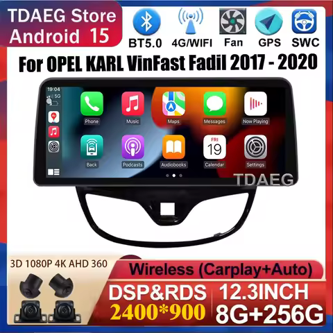 12.3 Inch Android 15 for OPEL KARL VinFast Fadil 2017 - 2020 Car Radio GPS Navigation Multimedia Vid