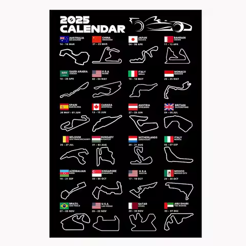 2025 F1 World Racing Track Posters Print Canvas Wall Art Sports Car Grand Prix Schedule Painting for