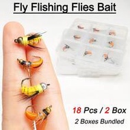 Artificial Wet Flies Bait 18Pcs(2 Box Lot) Fly Fishing Flies Bead Head Midges Fly Fishing For Fishin