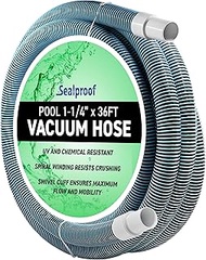 Swimming Pool Vacuum Hose 1-1/4" x 36-Ft, Swivel Cuff Kinkproof Design, Made in USA, Connects to Vac