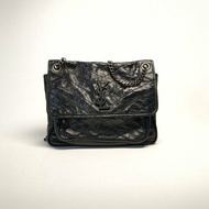 SAINT LAURENT Niki中號28黑色牛皮銀扣肩背包