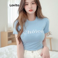 Lovito Elegant Letter Pattern T-Shirt for Women L118ED340