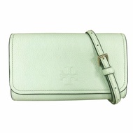 【TORY BURCH】素面皮革翻蓋斜背包-淺草綠色