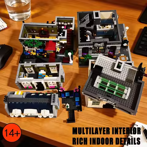 Town Hall Tudor Corner Brick Bank Cafe Corner Model Book shop Street View House Building Blocks Mode
