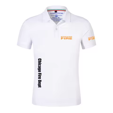 2025 Summer Chicago Fire Department Show Tv Rescue Print Lapel Collar Cotton Short Sleeve Men's Mois