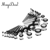 MagiDeal 36 Pieces Ear Gauges Stretching Kit Plug Taper 14G-00G Expander Silver