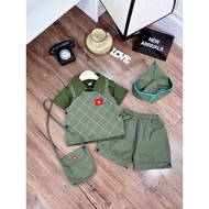 X65 Bộ quần áo bộ đội 5 chi tiết cho bé trai bé gái