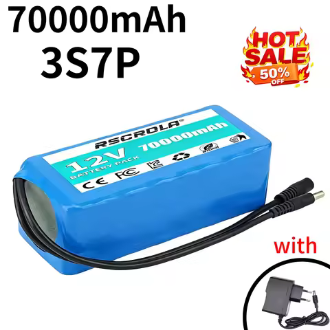12V 70000mAh 3S7P 18650 Lithium Rechargeable Battery Pack for Speaker Flashlight CCTV Camera GPS Sea