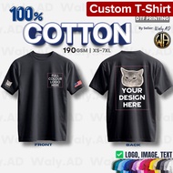[Custom] Cotton T-Shirt Printing | Cetak Baju 190gsm Round Neck Short Sleeve Unisex Black White 定制衣服