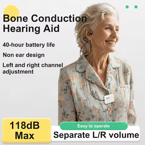 Bone Conduction Hearing Aid 64-Channel 3-Band EQ 118dB L/R Volume Control 40H Battery Life Rechargea