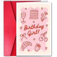 1pc Pink Wavy Doodle Birthday Card With Envelope - Cute Birthday Card Suitable For Sisters, Best Fri