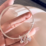 S9999 Sterling Silver Bracelet Female Safe Blessing Bell Silver Bracelet Adjustable Plain Ring Brace
