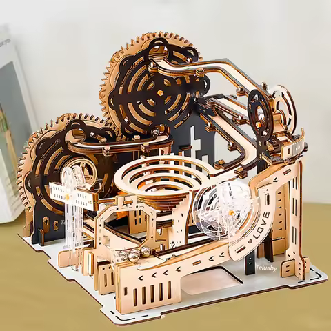 3D Wooden Puzzle Marble Run Set DIY Assembly Building Model Kit STEAM Engine Educational Toys for Ad