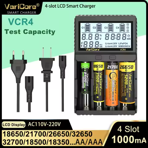 VariCore VCR4 Test Capacity Smart Battery Charger for 3.7V Li-ion 18650 21700 26650 18350 3.2V LiFeP