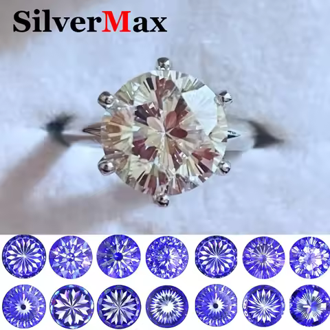 Classic 6-Prongs 925 Silver Moissanite Rings For Women D VVS Cherry Blossom Cut Russian Cut Sakura C