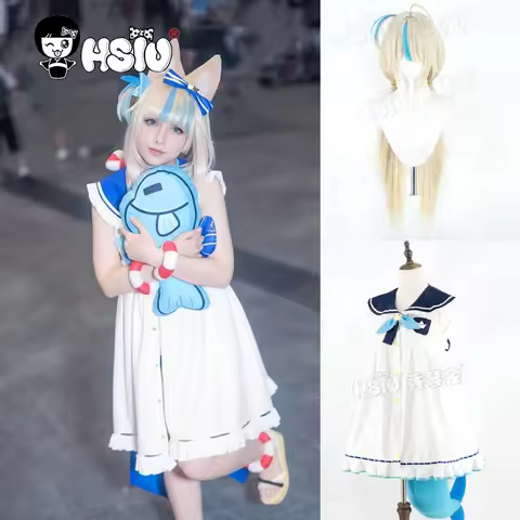 Sameko Saba Cosplay Costume Wig Fiber synthetic wig「HSIU 」Blond Long Hai Vtuber Hololive Gura Shark 