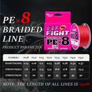 150m&300M Senar Pancing FISHING PRO Fit&Fight PE X8 Senar PE kuat Benang Pancing Tahan Aus Merah Red