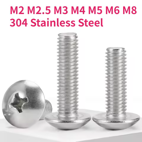 M2 M2.5 M3 M4 M5 M6 M8 304 A2-70 Stainless Steel Phillips Truss Head Large Flat Round Cross Screw Bo