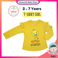 2-7Y TWEETY Baju T-Shirt Pleated Budak Perempuan Kids Girl T-Shirt H&R Top Cotton