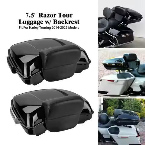 Motorcycle 7.5" Razor Trunk Tour Luggage With Backrest Kit For Harley Touring Road Street Electra Gl