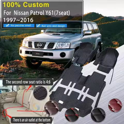 Car Floor Mats For Nissan Patrol Patorōru Y61 1997~2016 7seat Leather Pads Foot Carpets 2rd Row Seat